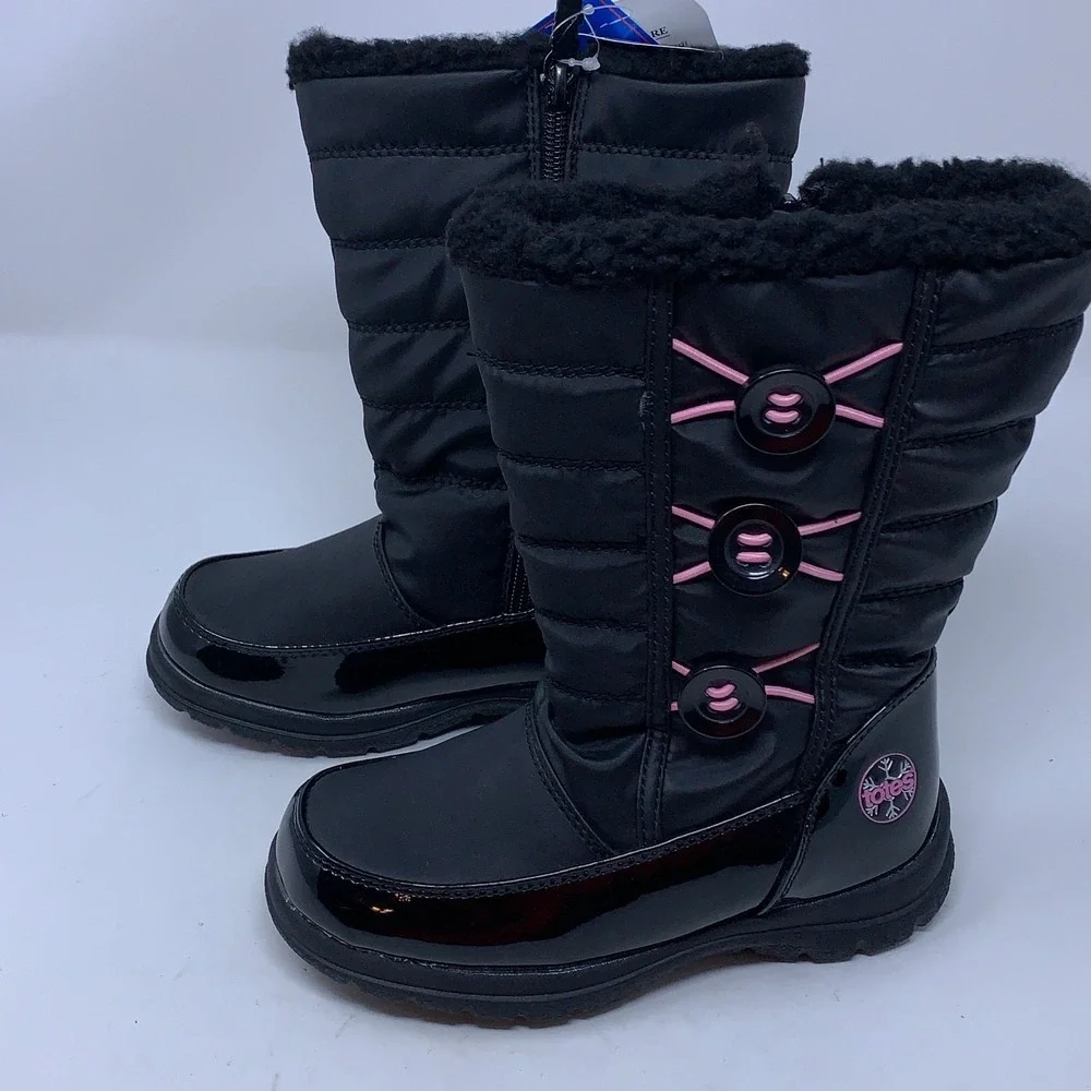 Totes Girls Shoe Size 1 Black Pink Detail Dana Waterproof Snow Winter Boots NWT